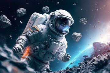 Fototapeta na wymiar Astronaut in space on a new planet background with the colorful space , Generative ai