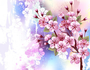 Pink sakura on painting background