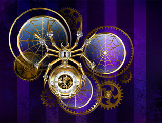 Steampunk spider on purple background
