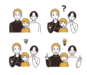 子供がいる夫婦の表情4点セット