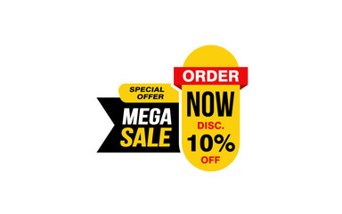 10 Percent MEGA SALE offer, clearance, promotion banner layout with sticker style.