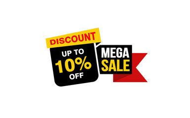 10 Percent MEGA SALE offer, clearance, promotion banner layout with sticker style.