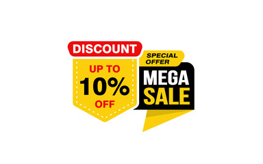 10 Percent MEGA SALE offer, clearance, promotion banner layout with sticker style.