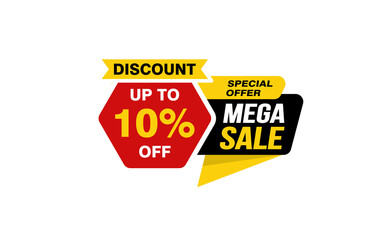 10 Percent MEGA SALE offer, clearance, promotion banner layout with sticker style.