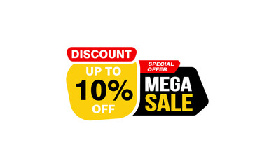 10 Percent MEGA SALE offer, clearance, promotion banner layout with sticker style.