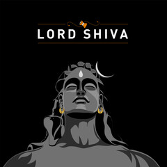 Graphic illustration art of Adiyogi "The source of Yoga" Lord Shankar Mahadev "God's God". Lord Shiv the destroyer. Lord Shiva typography - vector, illustrations