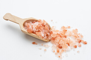 Fototapeta na wymiar Himalayan salt on white table, ingredient food
