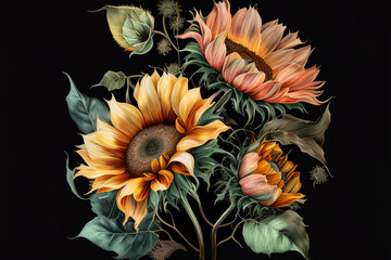 Sunflowers, Illustration, Generative AI