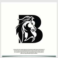 horse head logo design with initial letter b modern concept