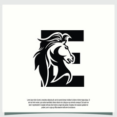 horse head logo design with initial letter e modern concept