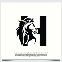 horse head logo design with initial letter h modern concept