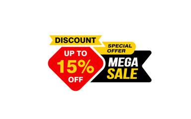 15 Percent MEGA SALE offer, clearance, promotion banner layout with sticker style. 
