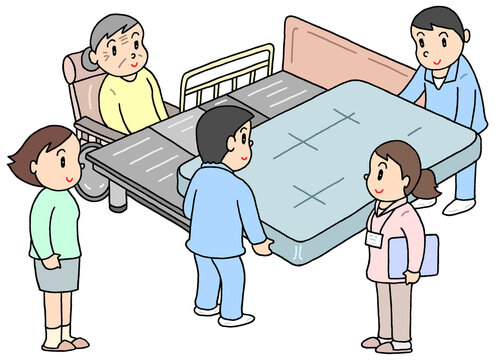 介護テーマのイラスト・介護用品レンタル・介護ベッド導入