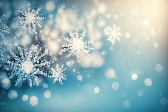 A Wintery Touch: Snowflakes on a Blue Background. Generative AI.