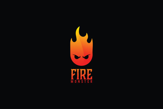 fire monster logo designs on black and white background