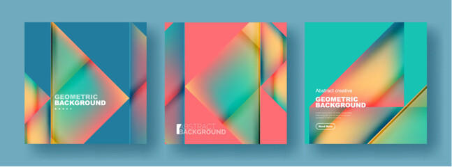 Fototapeta na wymiar Set of abstract backgrounds - overlapping triangles with fluid gradients design. Collection of covers, templates, flyers, placards, brochures, banners