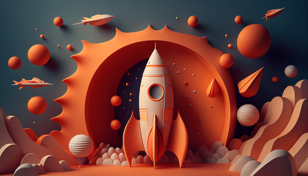 Abstract background with rocket 3d rendering using Generative AI.