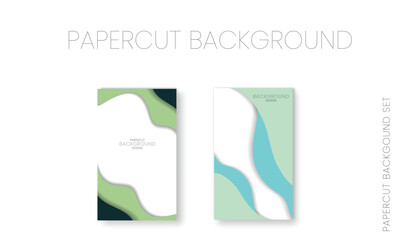 Vertical banners set with 3D abstract background and paper cut shapes