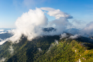 Top view of beautiful mountain landscape during high season in national park,Phu Chi Fa, Chiang Rai Province, Thailand