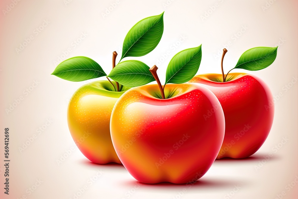 Poster illustration of a single little apple on a white background generative ai