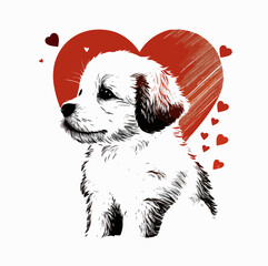 puppy with red heart