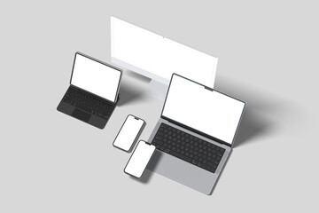 Blank Digital Device Mockup side angle : Laptop, Phone and Tablet mockup