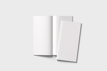 Fototapeta premium Blank Cover and Opened DL Flyer mockup Top View 