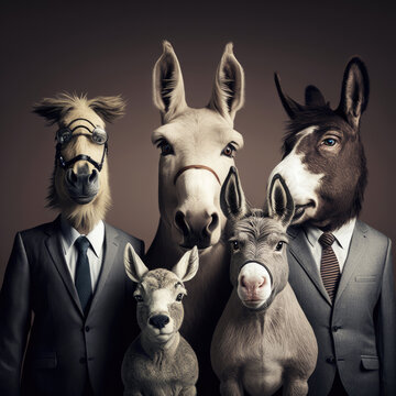 ai generated image portrait  group of donkies in a business suit.