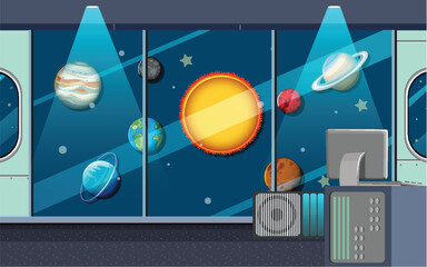 A room decorated with solar system planets template © blueringmedia
