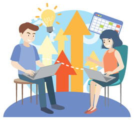 Working characters flat design for web banner