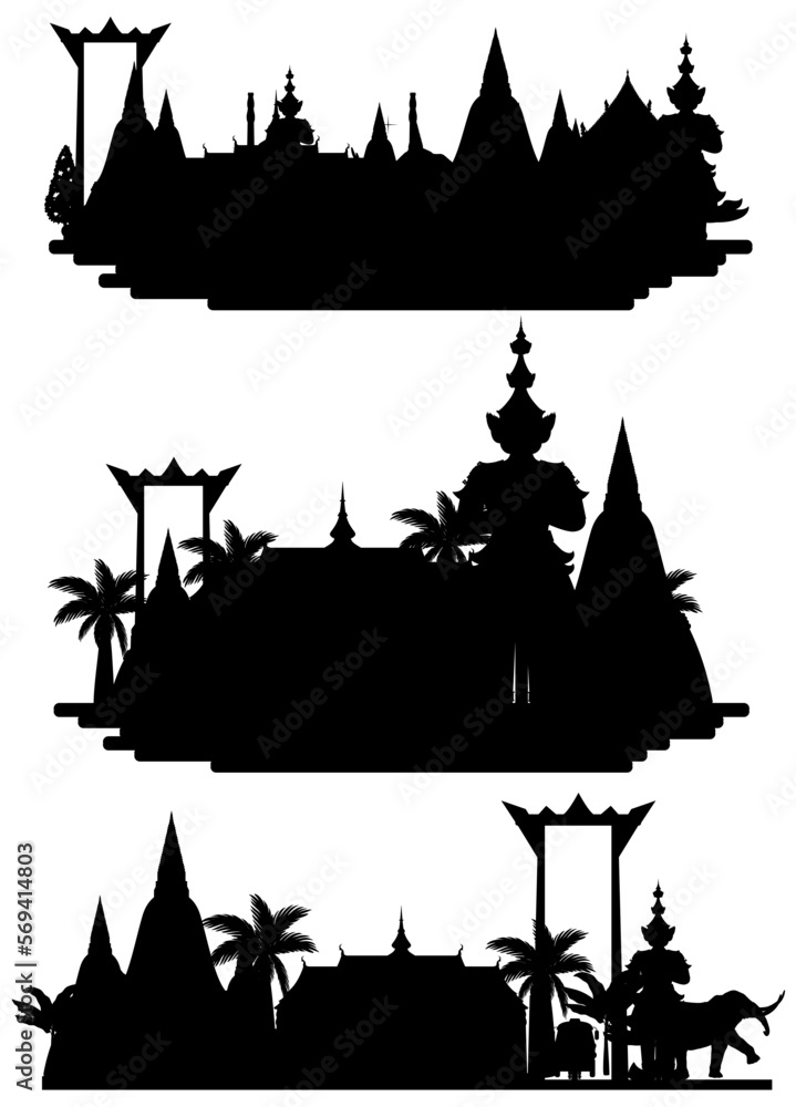 Poster thailand tourist attraction landmark with silhouette