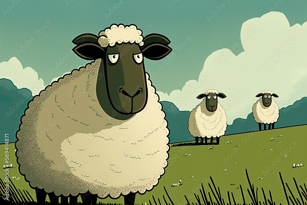 Poster image of sheep grazing up close generative ai