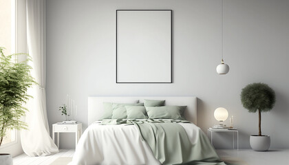 Empty room interior background natural light,Interior of modern and minimalist style living room with a copy space, frame mockup on wall for artwork, photo, painting or presentation,Generative AI