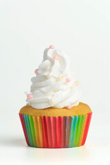 Delicious birthday cupcakes isolated on white.