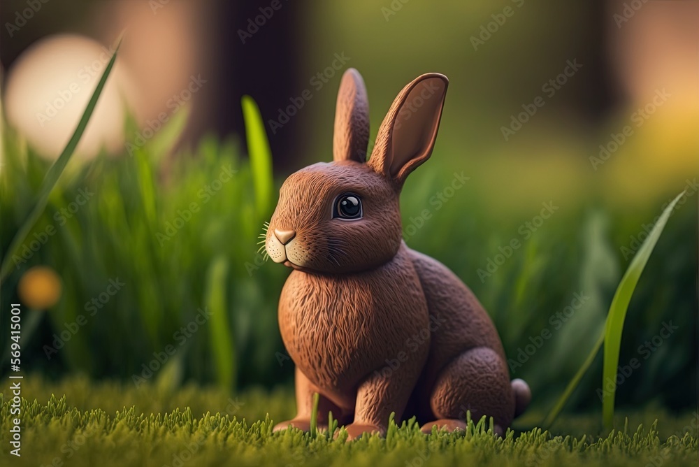 Poster photo taken with a shallow depth of field focusing on a brown rabbit resting in the grass. generativ