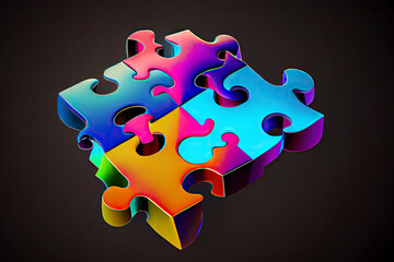 3D jigsaw puzzle pieces symbol of teamwork. Problem-solving, business challenge in 3d hand of connection jigsaw puzzle, partnership success. 3d teamwork puzzle success icon vector render illustration