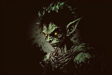 portrait of green goblin in the shadows, digital art style - obrazy, fototapety, plakaty