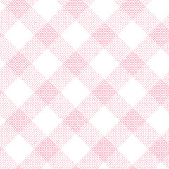 ピンクと白の手描き水彩風ななめのチェック柄