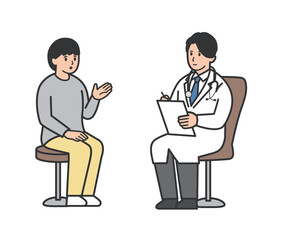 診察で医者に説明する女性