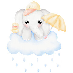 Cute Elephant and Raining Day illustration