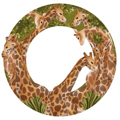 Watercolor painting of giraffes in a circle hand painted watercolor illustration White background set of wild animals.