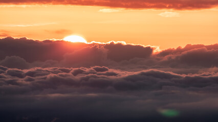 Aerial Cloudscape during morning Sunrise Sky. British Columbia, Canada. Nature Background