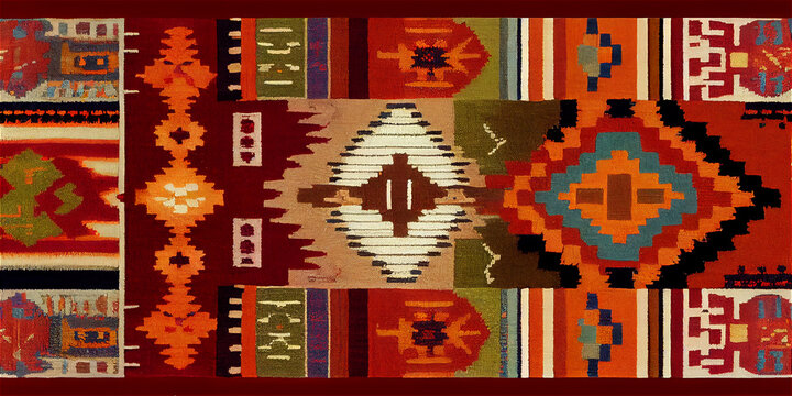Moroccan kilim background  with geometric colorful pattern, generative Ai
