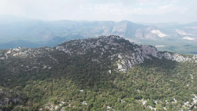 AERIAL - Epic view over the valley of Termessos, Turkey, spinning shot