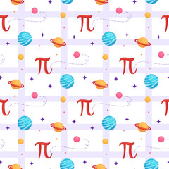 Pi Day Seamless Pattern Design with Mathematical Constants or Baked Pie in Template Hand Drawn Cartoon Flat Illustration