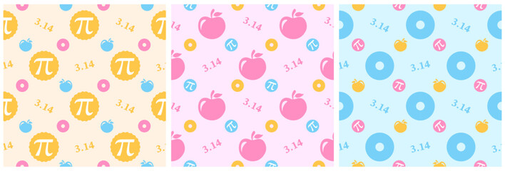 Set of Pi Day Seamless Pattern Design with Mathematical Constants or Baked Pie in Template Hand Drawn Cartoon Flat Illustration