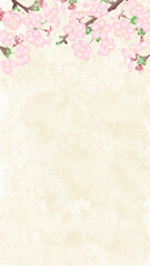 Fototapeta na wymiar 和紙風の背景にグラデーションで立体的な桜の花の和風ベクターイラスト　縦型