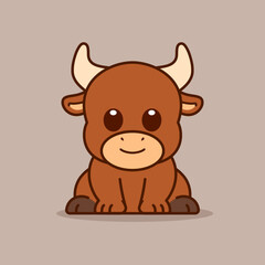Cute Bull Sitting Down Illustration