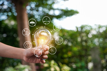 light bulb against nature, icons