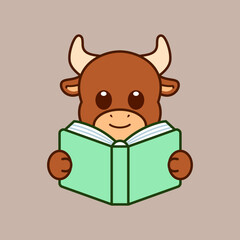 Cute Bull Reading Book